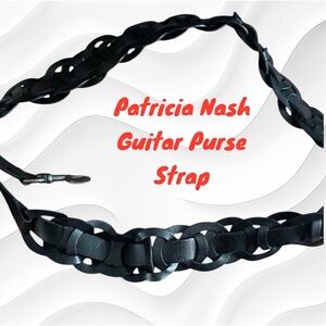 Italian leather guitar purse OR DUFFEL STRAP chain link Patricia Nash black NOS
